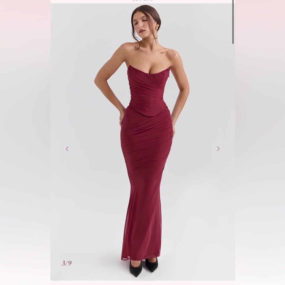 new House of CB Hallie and Cassidy cabernet mesh strapless top and skirt set